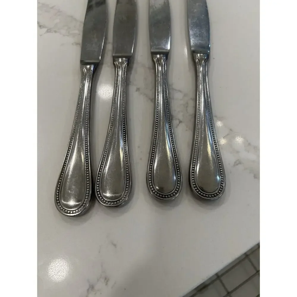 Antique Set of 4 Towles EPS Beaded‎ Glossy Flatware Dinner Knives 8.5” Germany